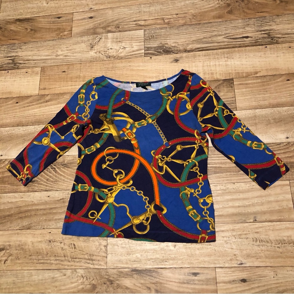 Lauren Ralph Lauren Kids Blue Chain Print Long Sleeve Top
